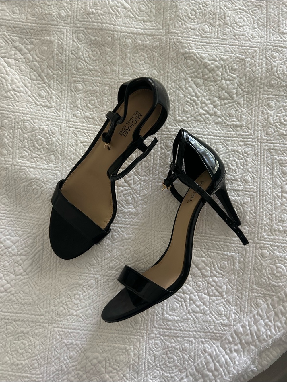 Michael Kors Black Patent Strap Open-Toe Heels
